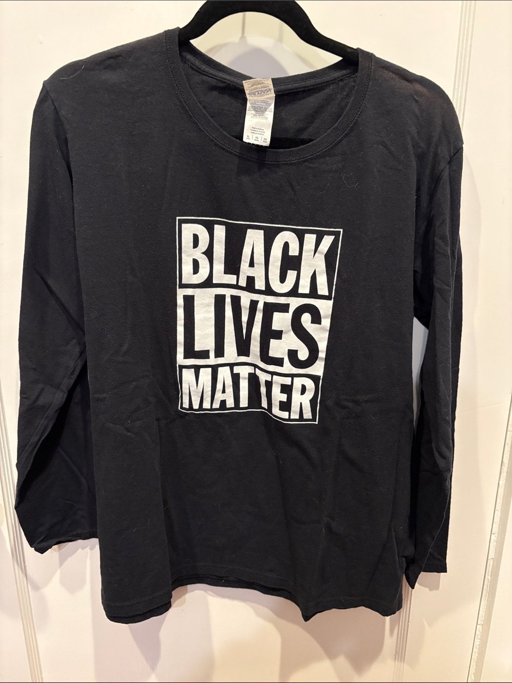 Gildan Black Long Sleeve Tee with White 'Black Lives Matter' Block Print BN105